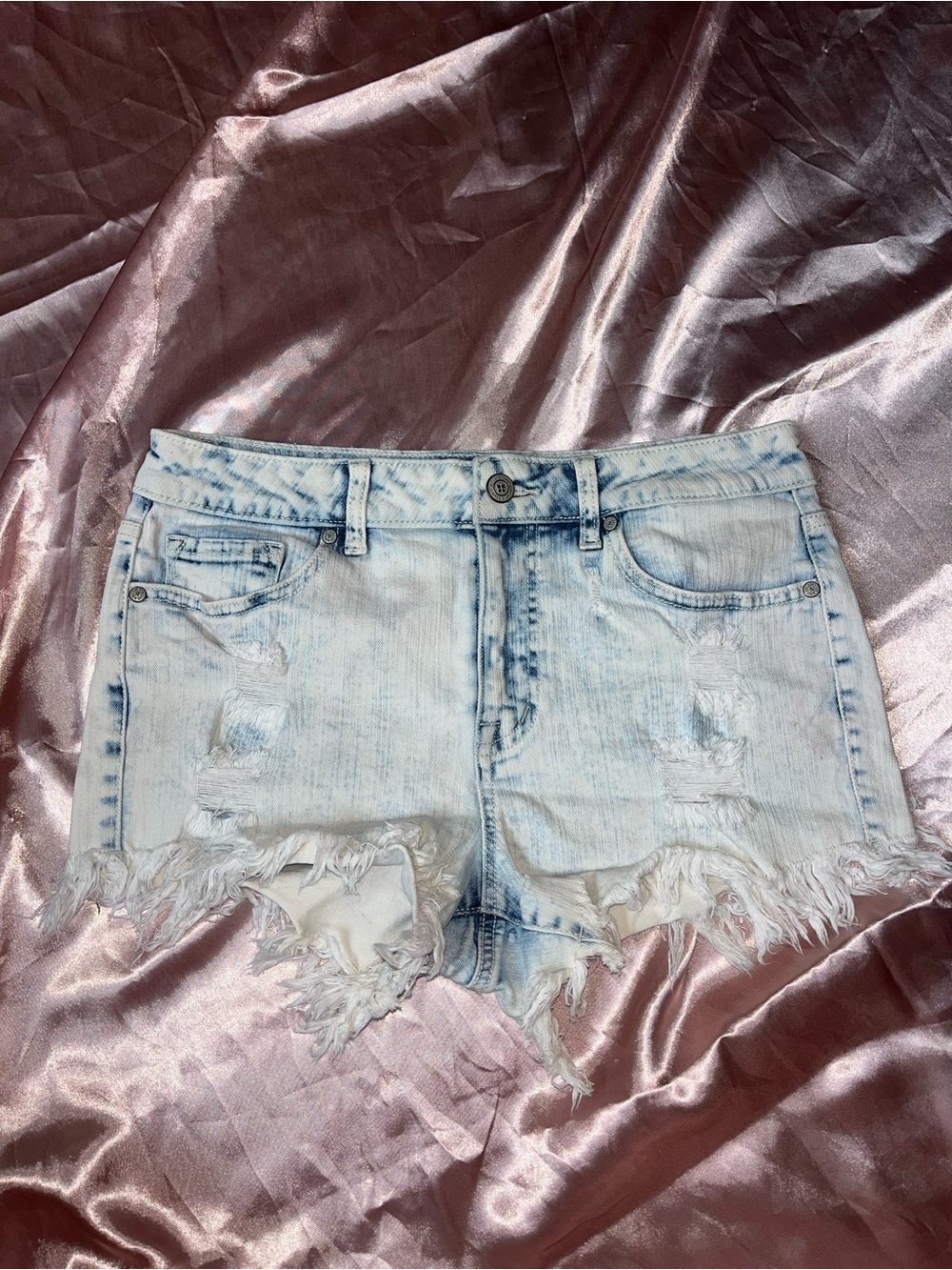 Altar'd State Bleached Light Blue Distressed Denim Cutoff Shorts